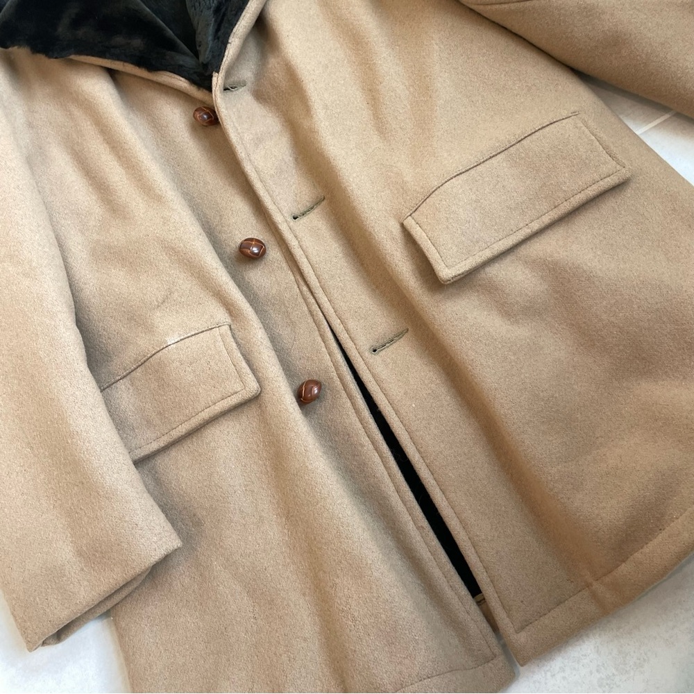 Vintage 70s wool faux fur trench coach - Picture 5 of 9